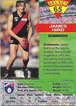 1994 Select AFL #65 James Hird Back